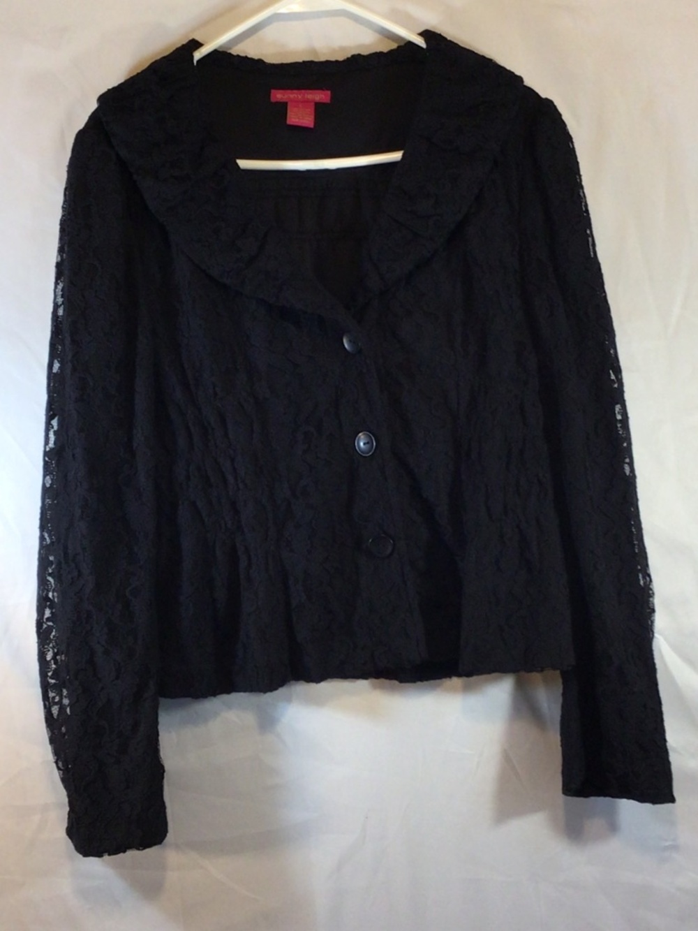 Sunny Leigh Women Lace Overlay Jacket Size L Black Whimsigoth Y2K Romantic Goth